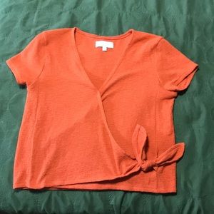 Burnt orange side tie blouse